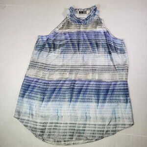 Go By GoSilk Women Blue Striped Washed Silk Sleeveless High Neck Top Size XS